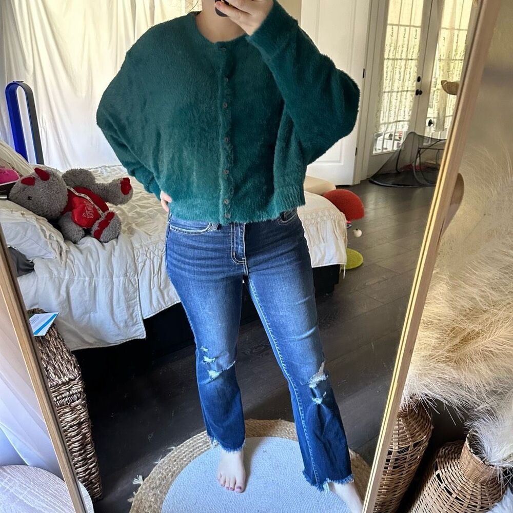 Free People Women’s Medium Green Wyatt Sweater Fuzzy NWOT